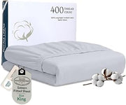 Royale Linens 400 Thread Count 100% Cotton King Size Fitted Sheet - Silver | King Organic Cotton Fitted Sheet - 78"x80"+16" - Smooth Sateen Weave - Breathable Cooling Fitted Sheet - All-Around Elastic
