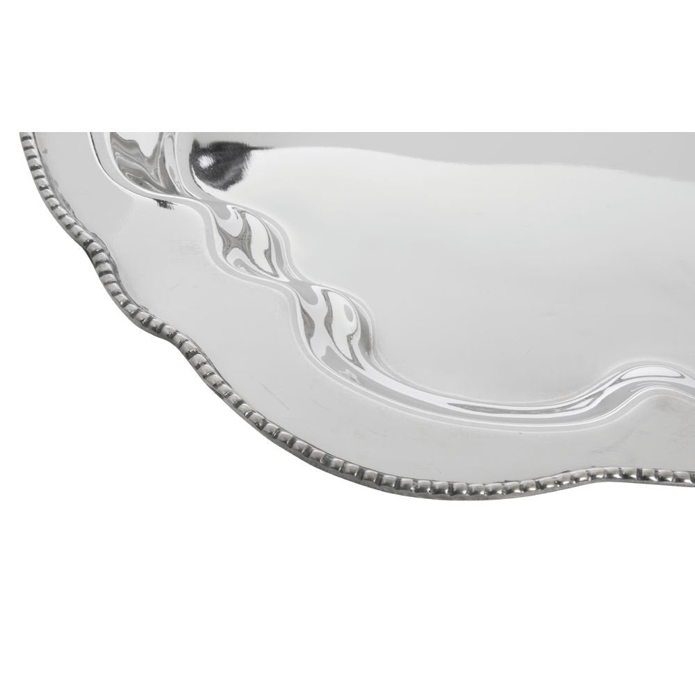 Serving Tray Stainless Steel Round with Beaded Edge - 27" L x 17 1/2" W x 1 1/2" H by HUBERT – Stainless Steel, Silver, Model TR09414188