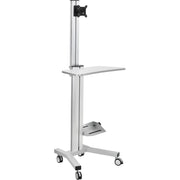Height Adjustable Mobile Desktop Computer Workstation with 4-Outlet Power Strip by Global Industrial – 19.69"L x 27"W x 69.25"H, Aluminum/Steel, Silver, Model 670062