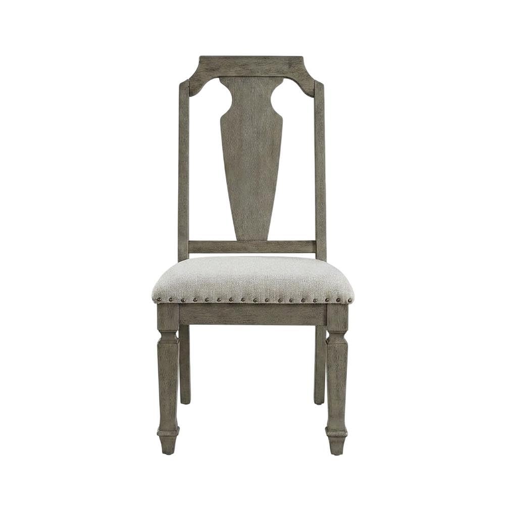 Linen-Upholstered Side Chair with Rubber Wood Legs by Furnifact – Wood, Beige Linen &Amp; Weathered Oak Finish, Pack of 2