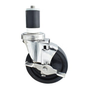 BK Resources 5" Polyolefin 1-1/2" Expanding Stainless Steel Stem Swivel Caster for Work Tables with Top Lock Brake – 5", Silver, Model 5SS-3RA-LDP-TLB