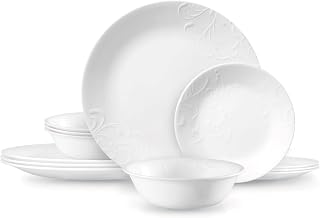 Corelle Madeline Embossed 12 Piece White Dinnerware Set