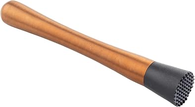 Tablecraft Stainless Steel Muddler for Cocktails, 8" Rubber End Drink Bartenders Tool, Muddles and Mashes Mints, Herbs & Fresh Fruit, Easy to Clean, Dishwasher Safe, Restaurant and Bar Use, Bronze