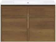 Swiss Madison St. Tropez 30" Wall-Mounted Bathroom Vanity in Brown Oak with 3-Hole Widespread Sink Top