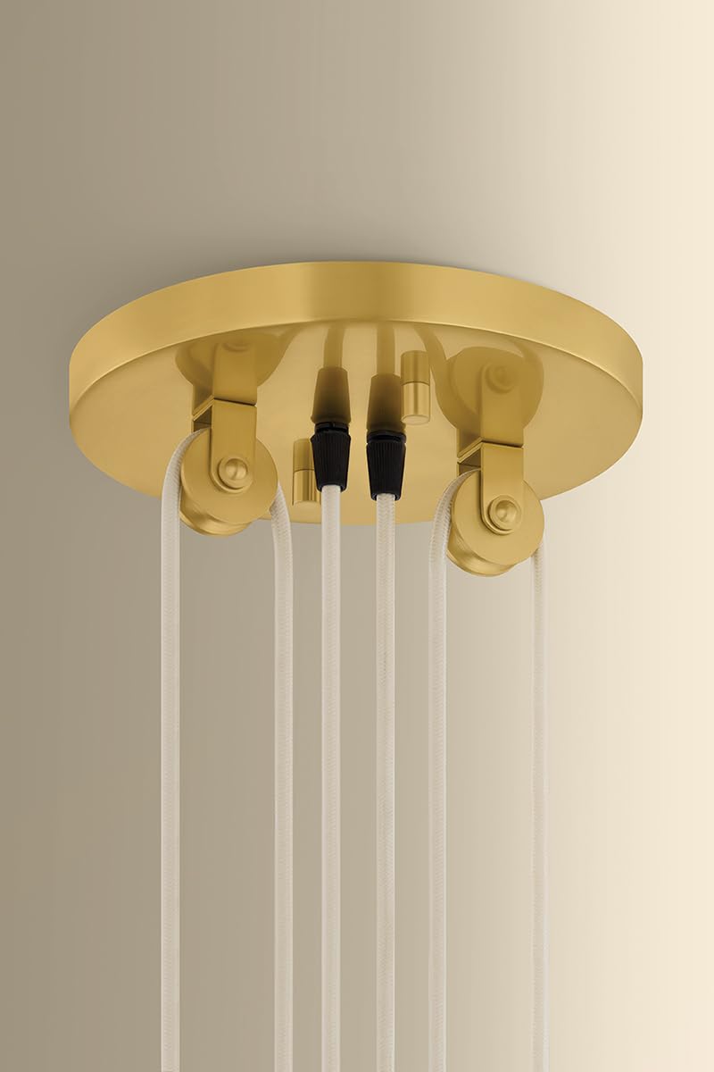 Emmons 1-Light Pendant | Essential & Modern Style | Aged Brass Finish | Made of Aluminum & Diffuser | Adjustable Hang Height 27-116" | 30" Dia x 6.75" H | -AGB/SWH by Hudson