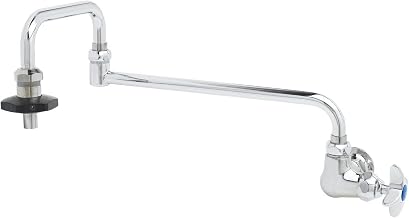 T&S Brass B-0592 Wall Mount Single Control Insulated On-Off Control Pot Filler with 18-Inch Double Joint Nozzle, Chrome,Silver