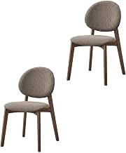 Furnifact Linen-Upholstered Side Chair with Walnut-Finish Legs, Scandinavian Upholstered Dining Chairs Set of 2 for Dining Room, Light Brown Linen & Walnut