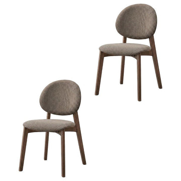 Linen-Upholstered Side Chair with Walnut-Finish Legs by Furnifact – Wood, Light Brown; Walnut, Pack of 2