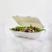 Plant-Based Compostable 9 x 6in Large Bagasse Clamshell (Case of 200) by Vegware – 9 x 6in, Bagasse, White, Pack of 200, Model VA-SH89
