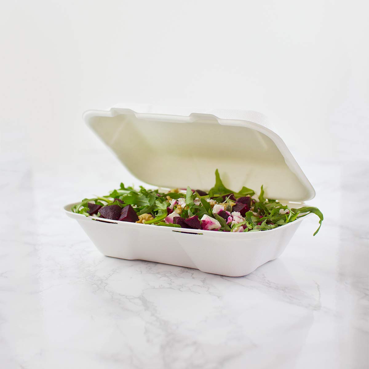 Plant-Based Compostable 9 x 6in Large Bagasse Clamshell (Case of 200) by Vegware – 9 x 6in, Bagasse, White, Pack of 200, Model VA-SH89