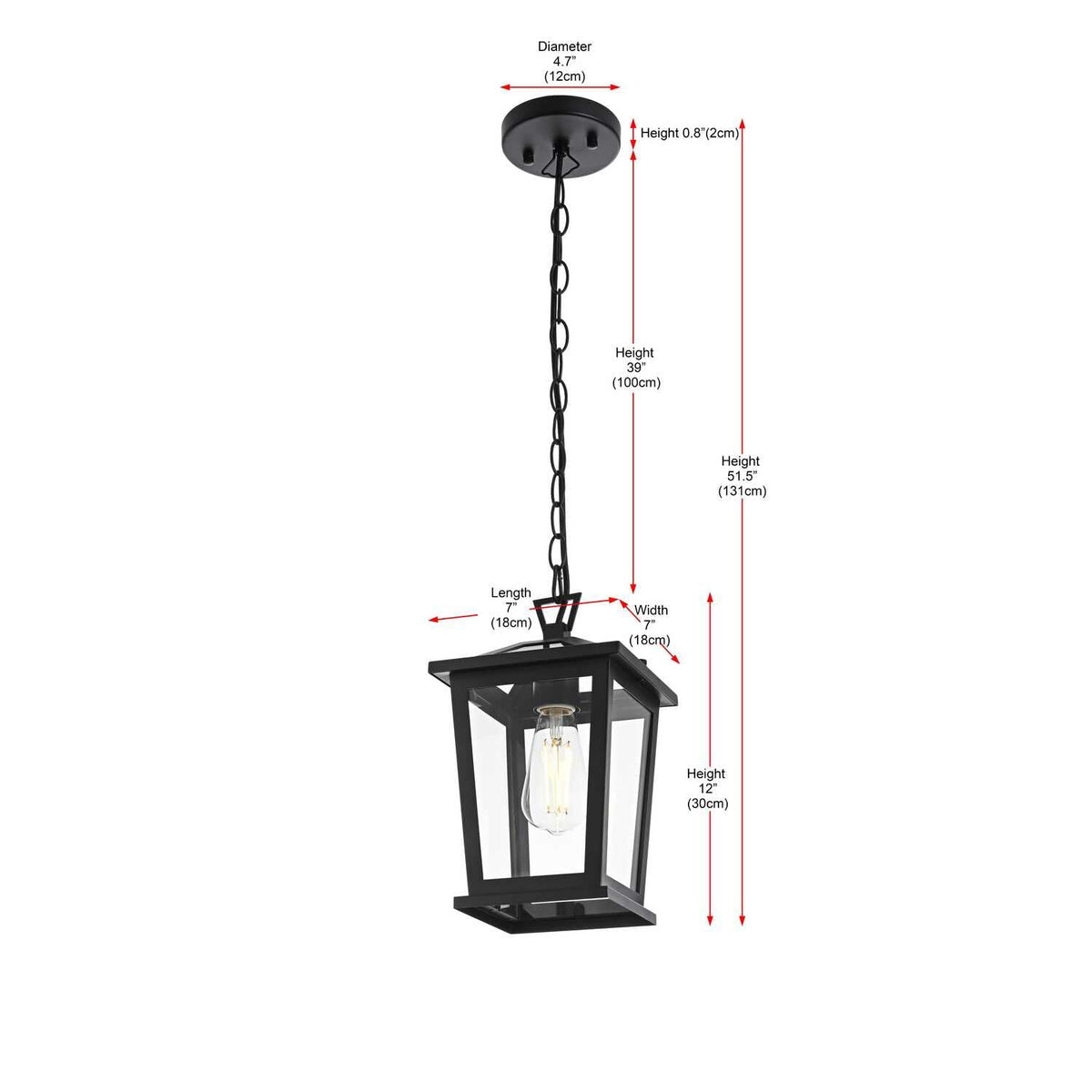 Cayman One Light Outdoor Pendant Black by Lighting Design – Iron, Black, Model OD332H12BK