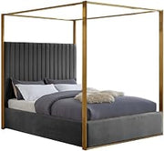 Starlight Canyon Home Velvet-Upholstered Canopy Platform Bed with Button-Tufted Headboard, Bed Frame with Headboard and Gold Legs, Grey Velvet, Queen