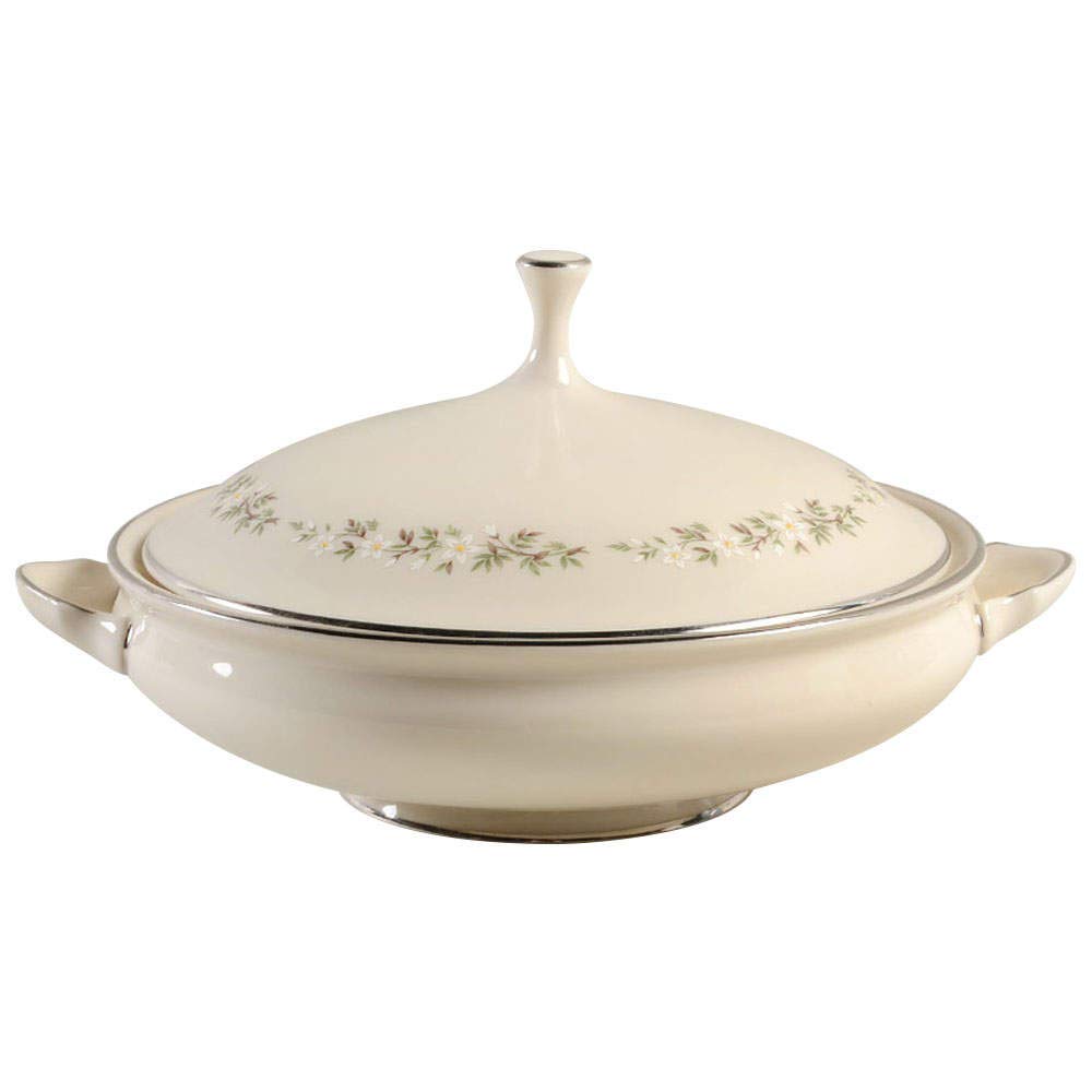 Brookdale Round Covered Vegetable Bowl by Lenox – 32 ounces, Ceramic, Yellow,White