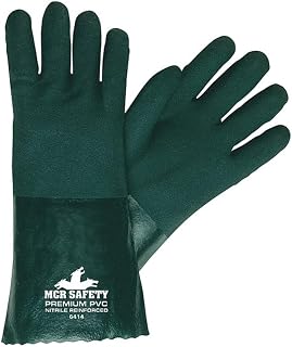 MCR Safety 6414 Memphis 14-Inch Premium Double Dipped PVC Nitrile Reinforced Gloves, Jersey Lined with Sandy Finish, Large, Green