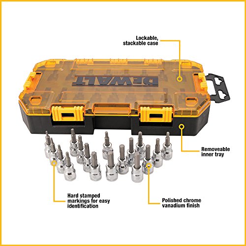 DEWALT Accessory tool kit, 15pc + Set, 3/8" Drive / One Size / 1 Drive Socket Sets