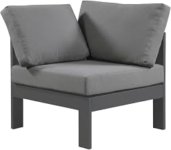 Gray Fabric Outdoor Patio Aluminum Corner Chair, Cushioned Seat and Back, Weather-Resistant Frame, Contemporary Style