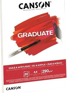 Canson Graduate Oil and Acrylic 290gsm A5 Paper, Non-Woven, Pad Glued Short Side, 20 Natural White Sheets, Ideal for Student Artists