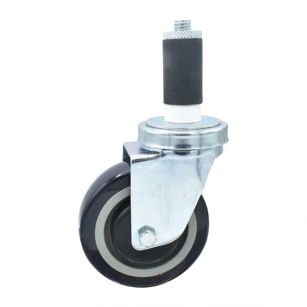 BK Resources 4" Polyurethane 1-1/4" Expanding Stem Swivel Caster for Work Tables – 4", Polyurethane (PU), Silver, Model 4SBR-2RA-PLY