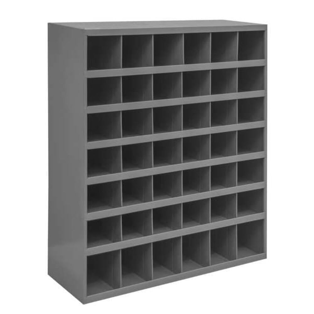 All-Welded Steel Bin Shelving - 33-3/4x12x42 - (42) 5-3/8x11-7/8x5-1/2 Bins by Durham – 12"L x 33.75"W x 42"H, Alloy Steel, Grey, Model 360-95