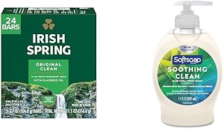Irish Spring Bar Soap for Men Original Clean 3 Count Pack of 8 and Softsoap Moisturizing Aloe Vera Liquid Hand Soap 7.5 Ounce Pack of 6 Bundle