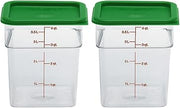 Cambro Food Storage Container with Lid (2 Pack) - Classic Series Square with Green Lid - 4 QT (Quart) - Commercial Grade for Food Prep (Clear)