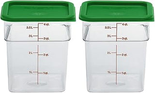 Cambro Food Storage Container with Lid (2 Pack) - Classic Series Square with Green Lid - 4 QT (Quart) - Commercial Grade for Food Prep (Clear)