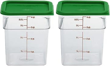 Cambro Food Storage Container with Lid (2 Pack) - Classic Series Square with Green Lid - 4 QT (Quart) - Commercial Grade for Food Prep (Clear)