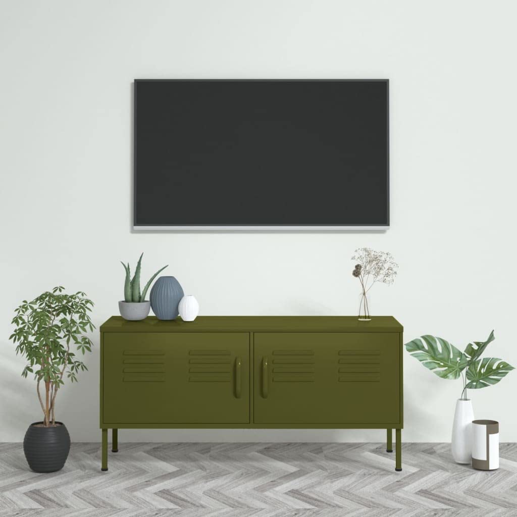 TV Stand Olive Green 41.3"x13.8"x19.7" Steel by vidaXL – 41.3\" x 13.8\" x 19.7\", Metal, Olive Green, Model 336225