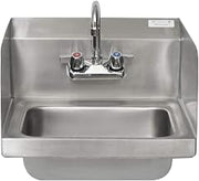 BK Resources Wall Mounted Stainless Steel Hand Sink with Faucet and Side Splashes – 16 Inches, Stainless Steel, 14x10 Bowl with Faucet and Side Splash, Model BKHS-W-1410-SS-P-G