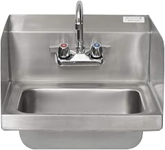 BK Resources Wall Mounted Stainless Steel Hand Sink with Faucet and Side Splashes – 16 Inches, Stainless Steel, 14x10 Bowl with Faucet and Side Splash, Model BKHS-W-1410-SS-P-G