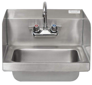 BK Resources Wall Mounted Stainless Steel Hand Sink with Faucet and Side Splashes – 16 Inches, Stainless Steel, 14x10 Bowl with Faucet and Side Splash, Model BKHS-W-1410-SS-P-G