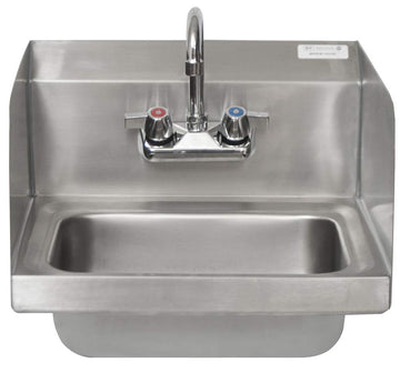 BK Resources Wall Mounted Stainless Steel Hand Sink with Faucet and Side Splashes – 16 Inches, Stainless Steel, 14x10 Bowl with Faucet and Side Splash, Model BKHS-W-1410-SS-P-G