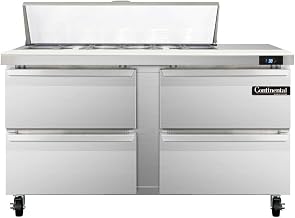 SW60-12C-D Sandwich Unit, 60" W, With 12 Pan Top Openings, 19" Cutting Board & Four Drawers