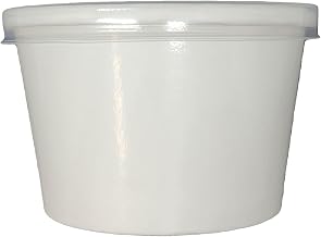 [250 Cups + 250 Lids] 96mm White Paper Deli Containers and PP clear Plastic Lids (16oz)