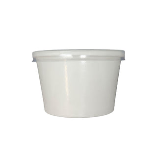 [250 Cups + 250 Lids] 96mm White Paper Deli Containers and PP clear Plastic Lids (16oz) by DHG PROFESSIONAL – 16oz, 12.0 fluid_ounces, Polypropylene, White, Pack of 250