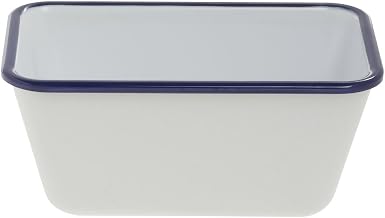 HUBERT Serving Bowl Enamelware Look Melamine White/Blue - 7" L x 4 1/4 W x 3 1/10 D