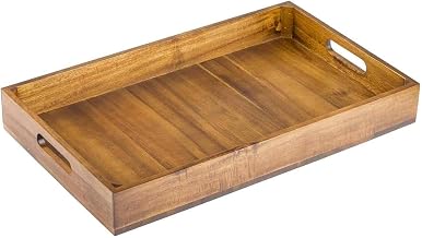 TableCraft CRATESB11 Gastro Serving/Display Crate, Full Size, 20-7/8" x 12-3/4" x 2-3/4", fits 1/1 GN pan, with Cut-Out Handles, Solid Bottom, Wipe Clean with Damp Cloth only, Acacia Wood, Brown