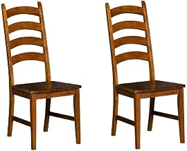 Starlight Canyon Home Rustic Amber Toluca Ladderback Side Chair Set, Distressed Finish, Solid Rubberwood, Transitional Style, Comfortable Seat Height, 2-Piece Dining Set