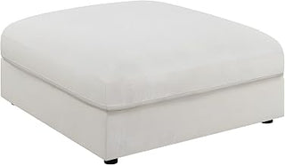 Furnifact Polyester-Linen Upholstered Ottoman Square, Large Foot Rest Footstool Ottoman Bench for Living Room Use, Beige