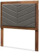 IDEN MODERNDARK Grey Fabric UPHOLSTERED and Walnut Brown Finished Wood HEADBOARD-Twin