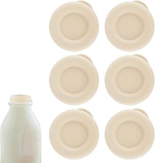 6pcs Silicone Replacement Caps for Libbey & Stanpac Glass Bottle, 48mm Diameter Milk Bottle Lids Replacement Reusable Covers Caps for Libbey & Stanpac Accessories (Off-White)