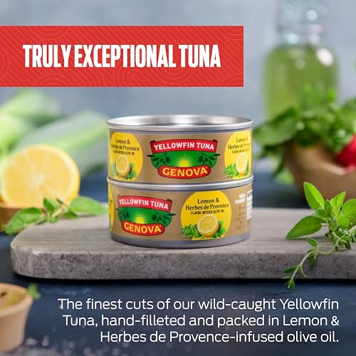 Genova Yellowfin Tuna in Lemon and Herbes de Provence / 5 Ounce (Pack of 12) / 12 Tuna Fish