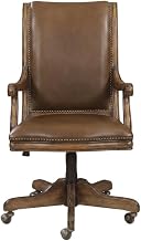 Starlight Canyon Home Split Grain Leather High-Back Office Chair with Fixed Arms, Wood Bankers Chair for Home Office, Brown