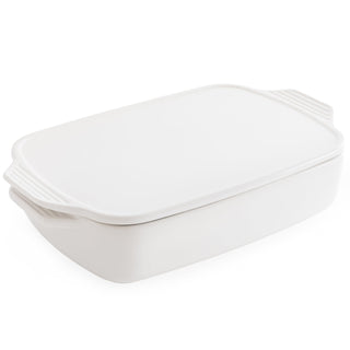 Chef Pomodoro Ceramic Casserole Dish With Lid, White, 15.5 x 9.3 Inches