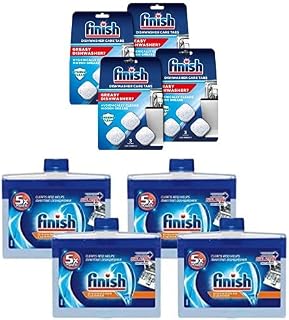 Bundle of Finish In-Wash Dishwasher Cleaner: Clean Hidden Grease and Grime, 3 Count, Pack of 4 + Finish Dishwasher Cleaner - Liquid Fresh 4x8.45 oz.
