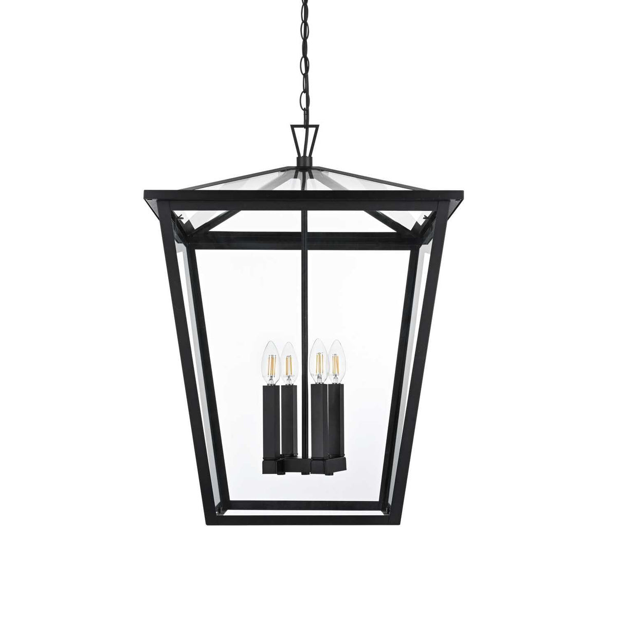 Oxford Four Light Outdoor Pendant Black by Lighting Design – Iron, Black, Model OD334H27BK