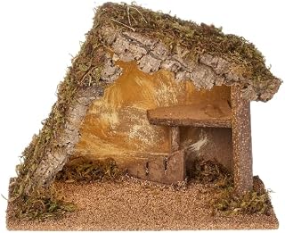 Fontanini by Roman LED Lighted Italian Nativity Stable – 9" x 12" Rustic Wood and Moss Creche – Made in Italy