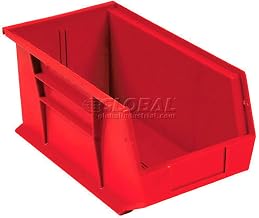 Global Industrial Plastic Stacking Bin 5-1/2 x 14-3/4 x 5, Red, Lot of 12