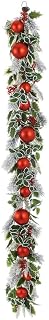 6ft Flocked Holly, Ball & Pine Artificial Garland -Red/Green (Pack of 4)