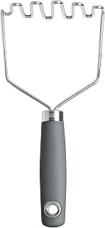 Tovolo Elements Stainless Steel Masher Tool for Mashing Potatoes Avocado Vegetables & More, Dishwasher Safe Potato Masher with Comfort Grip Handle Hanging Loop for Convenient Storage, Charcoal Gray